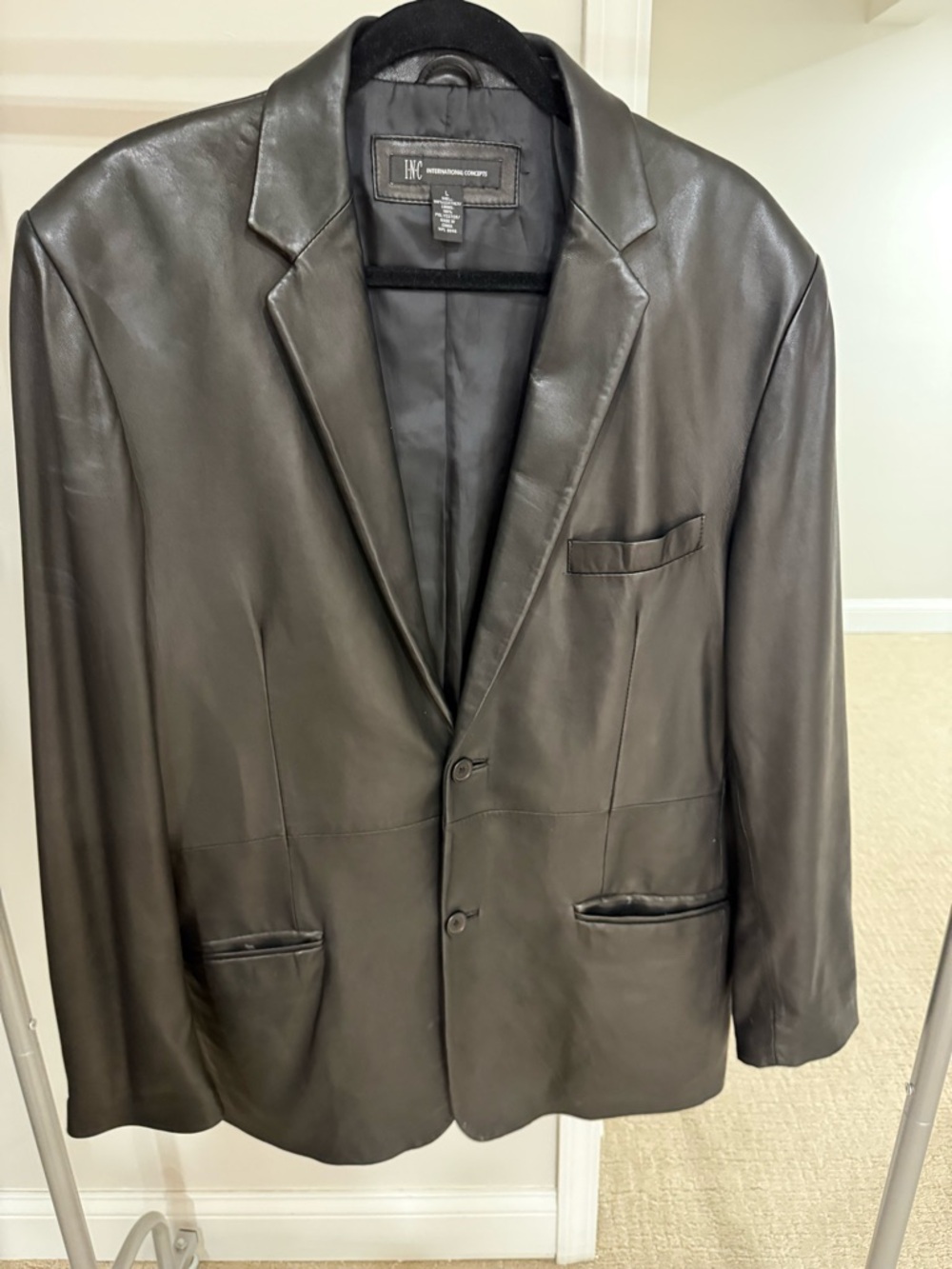 INC International Concepts Women’s Black Leather Blazer Sz L